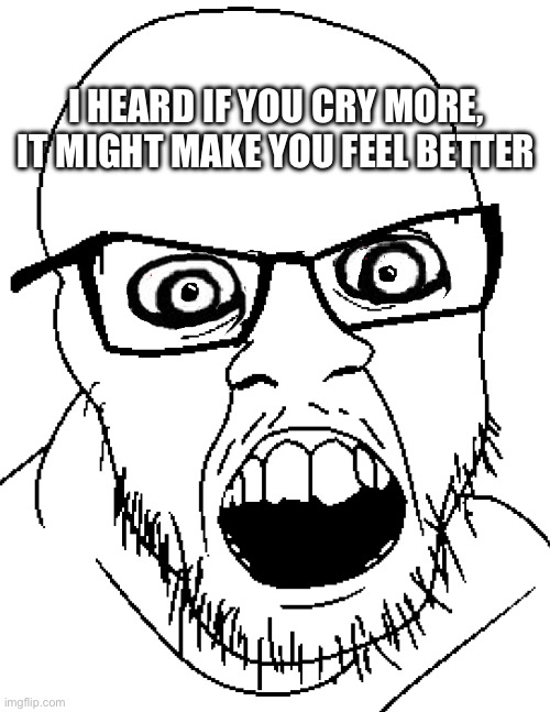 Angry Agressive Soyjak | I heard if you cry more, it might make you feel better | image tagged in angry agressive soyjak | made w/ Imgflip meme maker