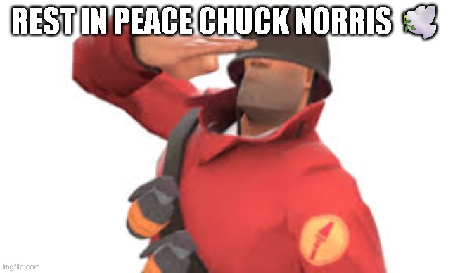 Genuinely I thought he was immortal because when I was younger I thought he was a real cowboy from the 1800s | Rest in peace CHUCK NORRIS 🕊️ | image tagged in tf2 soldier salute,chuck norris,rip,rest in peace,respect | made w/ Imgflip meme maker