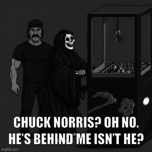 Chuck Norris and the Grim reaper | image tagged in chuck norris,vs,grim reaper | made w/ Imgflip meme maker