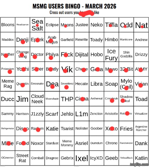 q | image tagged in msmg users bingo march 2026 | made w/ Imgflip meme maker