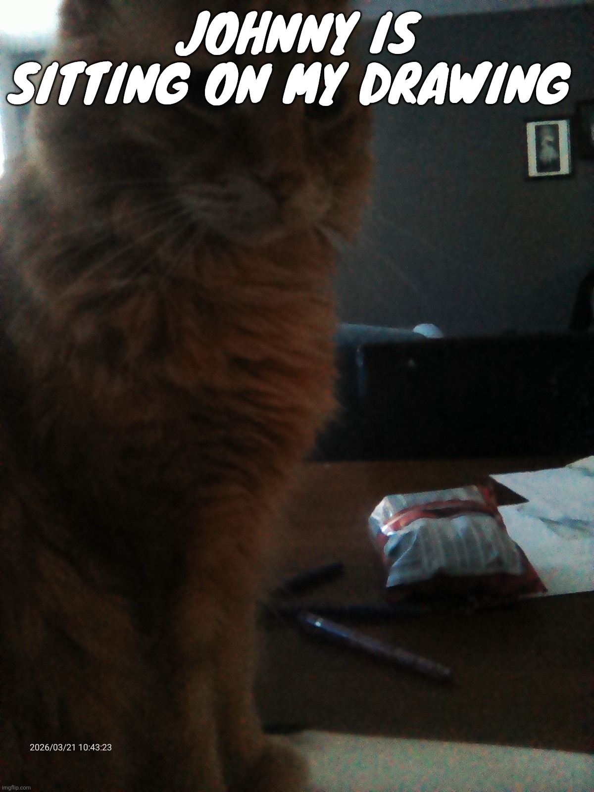 Johnny is sitting on my drawing | made w/ Imgflip meme maker