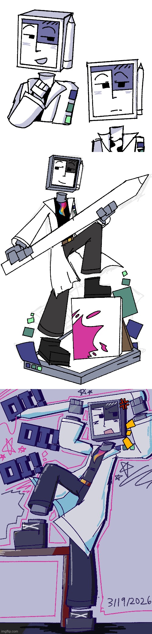 i’m back to drawing stream I HAVENT POSTED HIM IN A WHILE (second image is a figure concept, third image is that he’s aussie) | image tagged in professor procreate,what did i miss | made w/ Imgflip meme maker