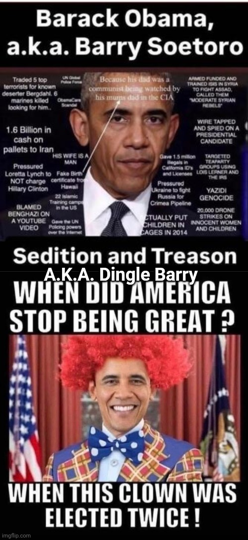 Dingle Barry Soetero is a Clown | A.K.A. Dingle Barry | image tagged in obama,clown,quandale dingle | made w/ Imgflip meme maker