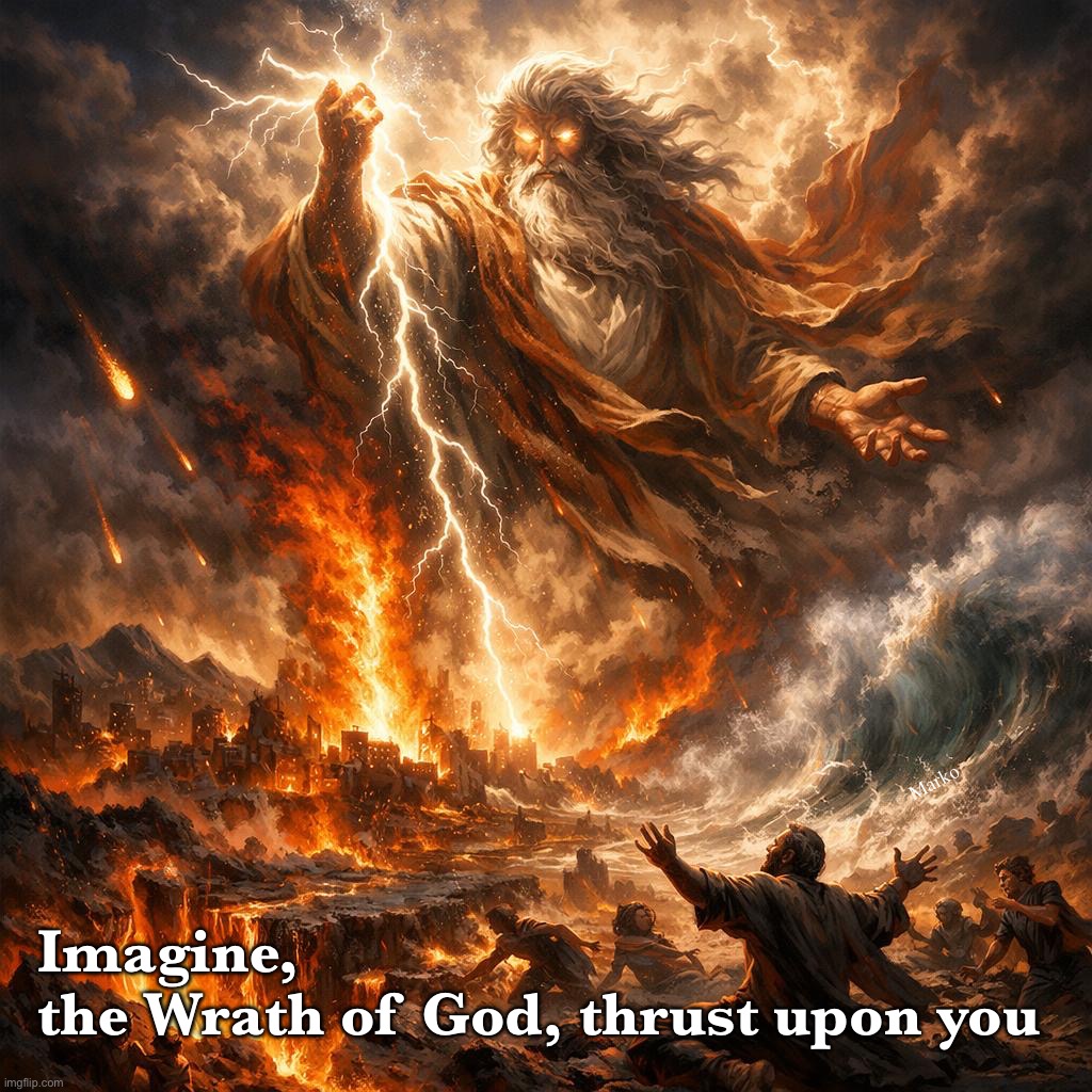 It's a real thing | Marko; Imagine,
the Wrath of God, thrust upon you | image tagged in memes,read revelation,there will be antichrists wrath,then gods wrath,u dont want to be in beast system n face bowls of wrath | made w/ Imgflip meme maker