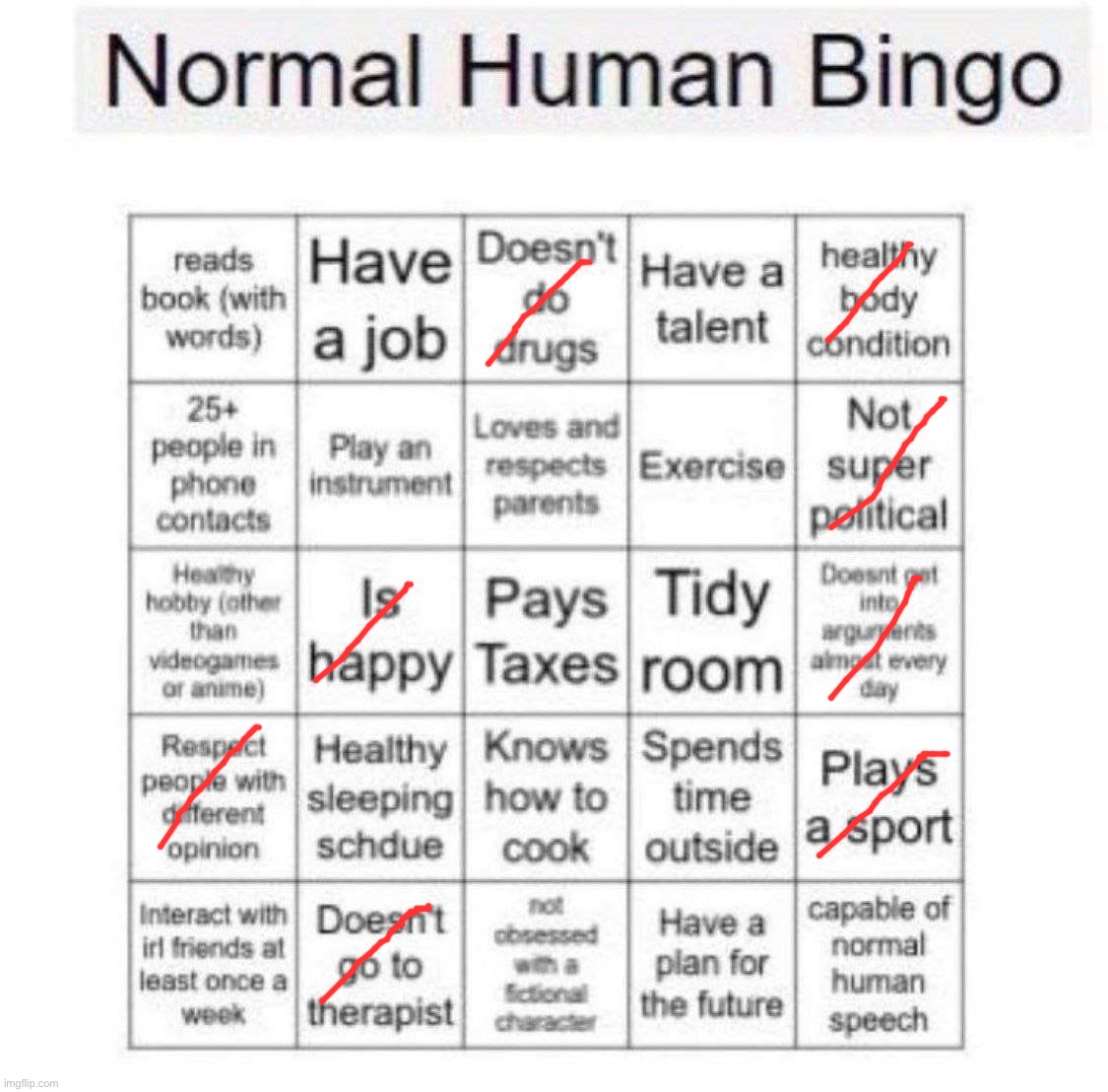 Ough… | image tagged in normal human bingo | made w/ Imgflip meme maker