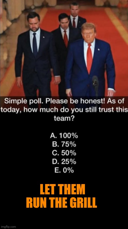 Funny | Let them run the grill | image tagged in funny,politics,grill,grilling,president trump,a man of quality | made w/ Imgflip meme maker