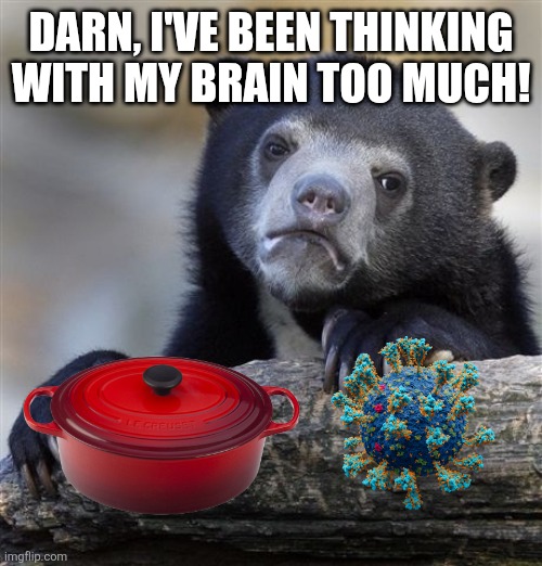 Darn, I've been thinking with my brain too much! | image tagged in memes,confession bear | made w/ Imgflip meme maker
