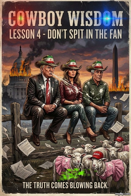 COWBOY WISDOM: LESSON 4 | image tagged in cowboy father and son,cowboy wisdom,sam elliott special kind of stupid,donald trump,epstein,memes | made w/ Imgflip meme maker