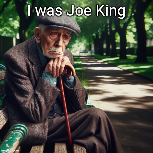 If I found out this is ai- | I was Joe King | image tagged in an elderly man sitting alone on a bench in the park looking sad | made w/ Imgflip meme maker