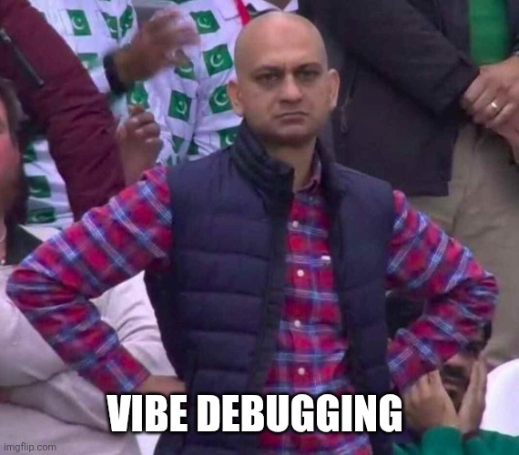 Disappointed Indian Guy | Vibe debugging | image tagged in disappointed indian guy | made w/ Imgflip meme maker