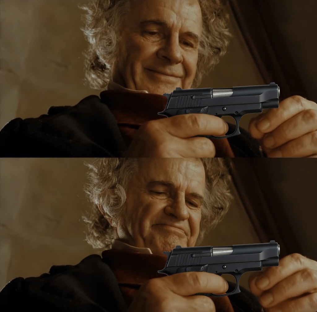 Bilbo with gun Blank Meme Template