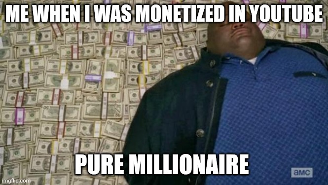 Me when monetization is on : | Me when I was monetized in youtube; Pure millionaire | image tagged in huell money | made w/ Imgflip meme maker