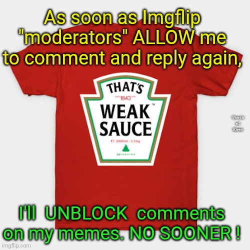 No First amendment at IMGFLIP | As soon as Imgflip "moderators" ALLOW me to comment and reply again, Thoth al  Khem; I'll  UNBLOCK  comments on my memes. NO SOONER ! | image tagged in no free speech,no truth telling allowed,people hate the truth,earth is hell,thoth al khem,tds will kill you | made w/ Imgflip meme maker