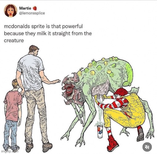 image tagged in mcdonalds,mcdonald's,ronald mcdonald,sprite,milking the cow,creatures | made w/ Imgflip meme maker