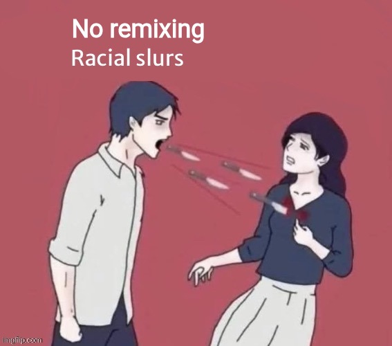 No remixing Racial slurs | No remixing | image tagged in racial slurs,no remixing | made w/ Imgflip meme maker
