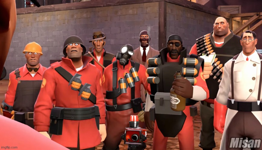 Every TF2 characters (except Scout) shocked faces | image tagged in every tf2 characters except scout shocked faces | made w/ Imgflip meme maker