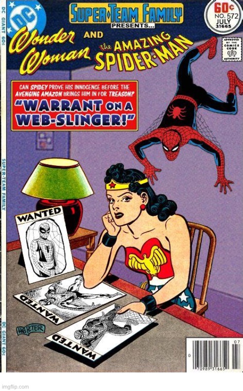 “Golden Age” Wonder Woman meets “Silver Age” Spider-Man | image tagged in comics,wonder woman,spiderman,crossover,super team family,superheroes | made w/ Imgflip meme maker