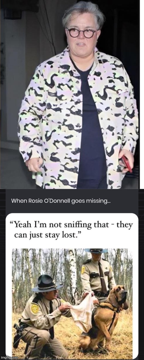 I'm not sniffing those she can stay lost | image tagged in rosie o'donnell,bloodhound | made w/ Imgflip meme maker