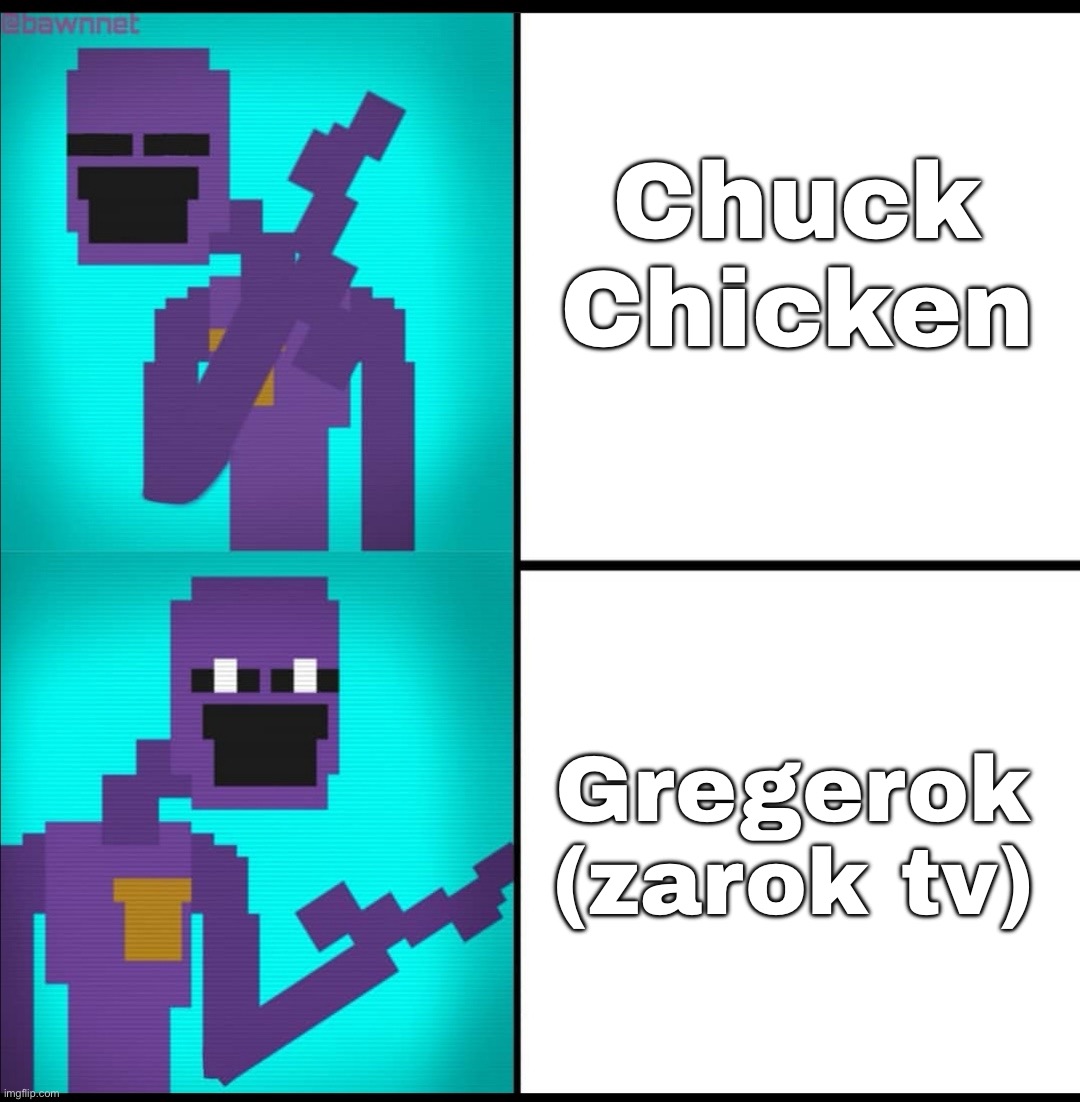 Gregerok is better than chuck chicken (stay mad PriyahGirl) | Chuck Chicken; Gregerok (zarok tv) | image tagged in drake hotline bling meme fnaf edition | made w/ Imgflip meme maker