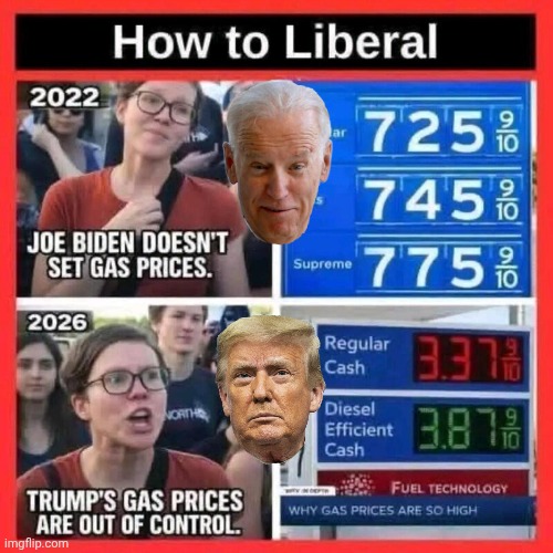 Gas price reality check | image tagged in biden,trump,gas prices | made w/ Imgflip meme maker