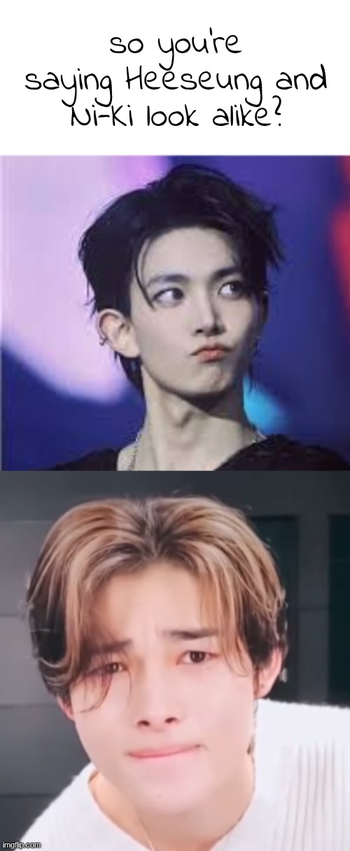 so you're saying Heeseung and Ni-Ki look alike? | made w/ Imgflip meme maker