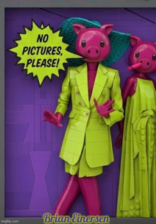 Glam & Ham | Brian Einersen | image tagged in fashion kartoon,elie saab,piggy peloton,lego art,ai art,brian einersen | made w/ Imgflip meme maker