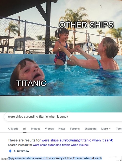 Mother Ignoring Kid Drowning In A Pool | other ships; titanic | image tagged in mother ignoring kid drowning in a pool | made w/ Imgflip meme maker
