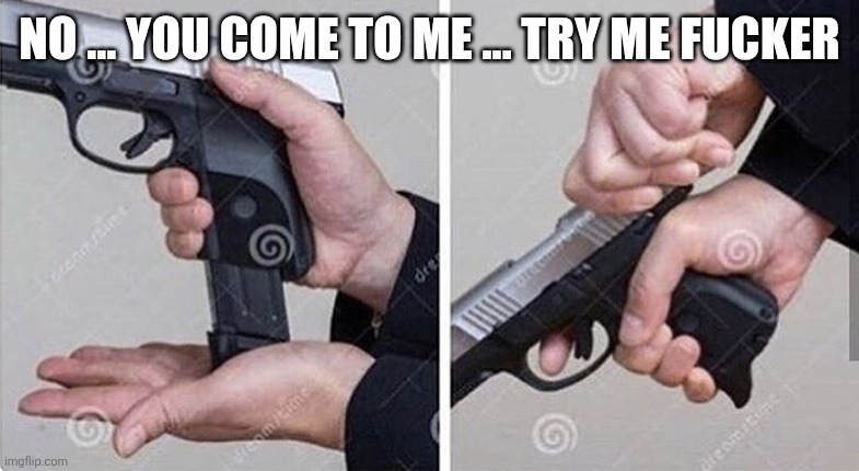 Loading gun | No ... You come to me ... Try me fucker | image tagged in loading gun | made w/ Imgflip meme maker