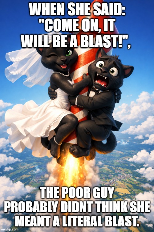 Anthro panthers literally having a blast | When she said: "Come on, it will be a blast!", The poor guy probably didnt think she meant a literal blast. | image tagged in anthro panthers literally having a blast | made w/ Imgflip meme maker