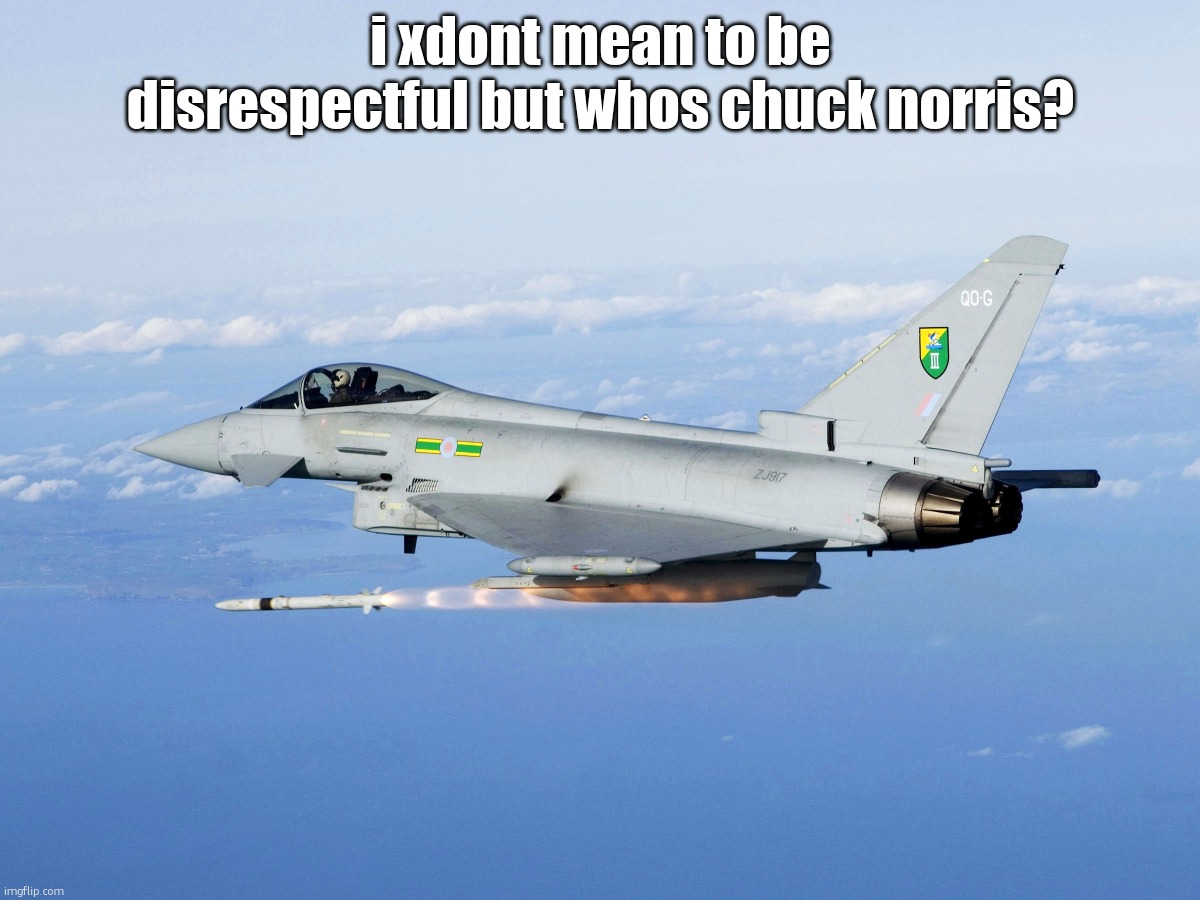 i dont hear alot about famos americans because im on tge other side of the world. | i xdont mean to be disrespectful but whos chuck norris? | image tagged in eurofighter missile | made w/ Imgflip meme maker