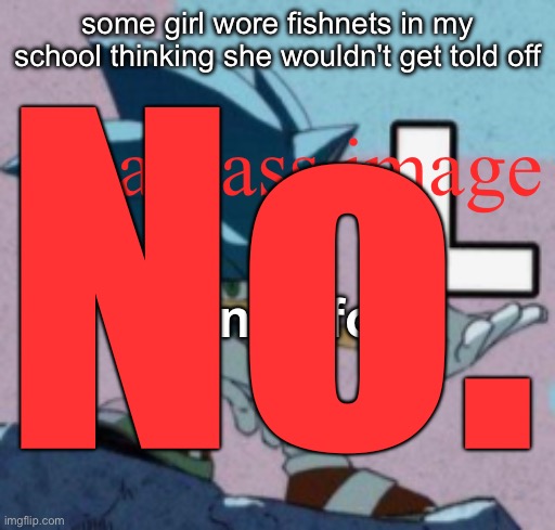 take the L | No. some girl wore fishnets in my school thinking she wouldn't get told off; small ass image; silence fool | image tagged in take the l | made w/ Imgflip meme maker