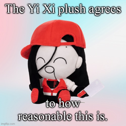 yi xi plush | The Yi Xi plush agrees to how reasonable this is. | image tagged in yi xi plush | made w/ Imgflip meme maker