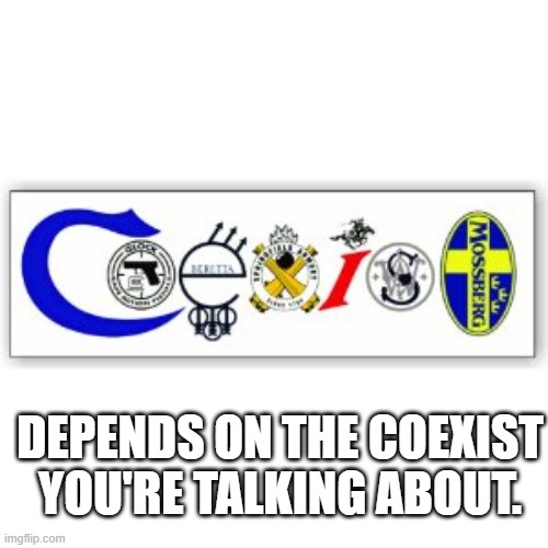 Depends on the coexist you're talking about. | image tagged in coexist with guns | made w/ Imgflip meme maker