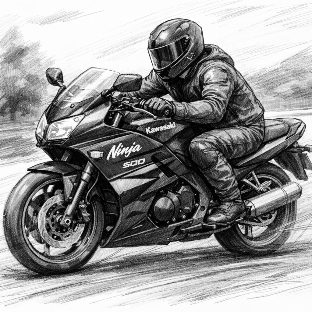 Kawasaki Ninja 500 with rider Blank Meme Template