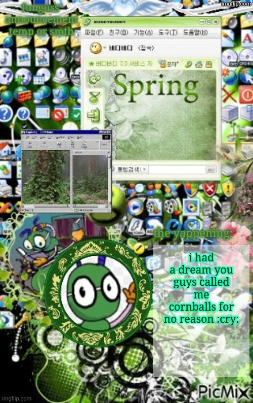 temp | i had a dream you guys called me cornballs for no reason :cry: | image tagged in temp | made w/ Imgflip meme maker
