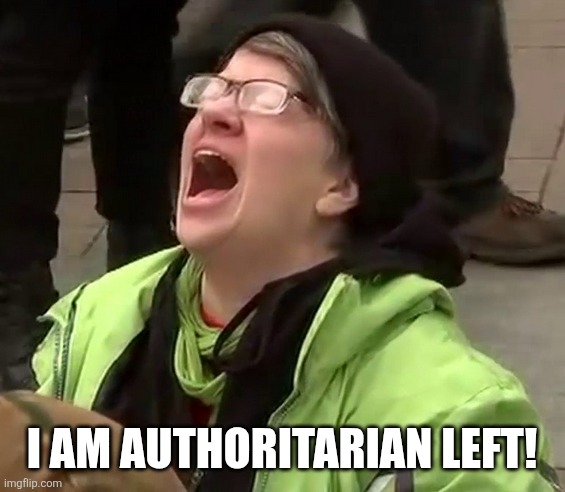 Crying liberal | I am authoritarian left! | image tagged in crying liberal | made w/ Imgflip meme maker