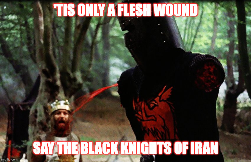 Today's Iran | 'tis only a flesh wound; say the black knights of iran | image tagged in monty python black knight | made w/ Imgflip meme maker