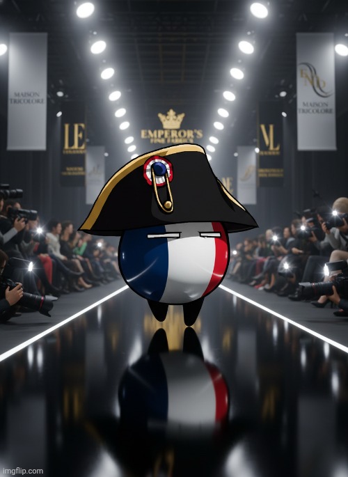 France countryball in the fashion runway | image tagged in countryballs,france,fyp,ai,ai generated,fun | made w/ Imgflip meme maker