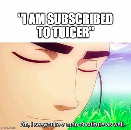 Ah,I see you are a man of culture as well | "i am subscribed to tuicer" | image tagged in ah i see you are a man of culture as well | made w/ Imgflip meme maker