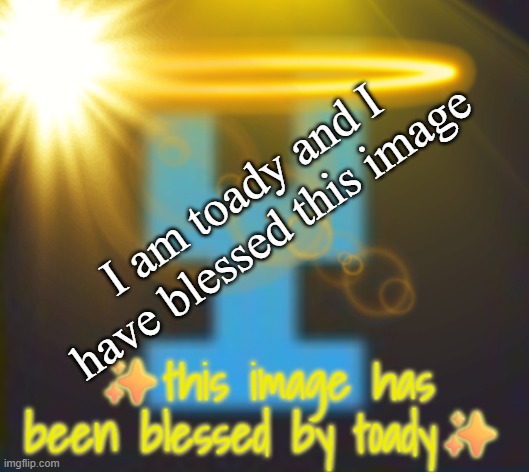 this image has been blessed by toady | I am toady and I have blessed this image | image tagged in this image has been blessed by toady | made w/ Imgflip meme maker