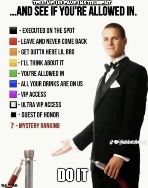 See if your allowed in. | tell me ur fave instrument; DO IT | image tagged in see if your allowed in | made w/ Imgflip meme maker