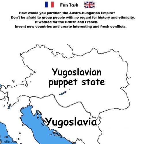 Perfect solution | Yugoslavian puppet state; Yugoslavia | image tagged in partition austria-hungary | made w/ Imgflip meme maker