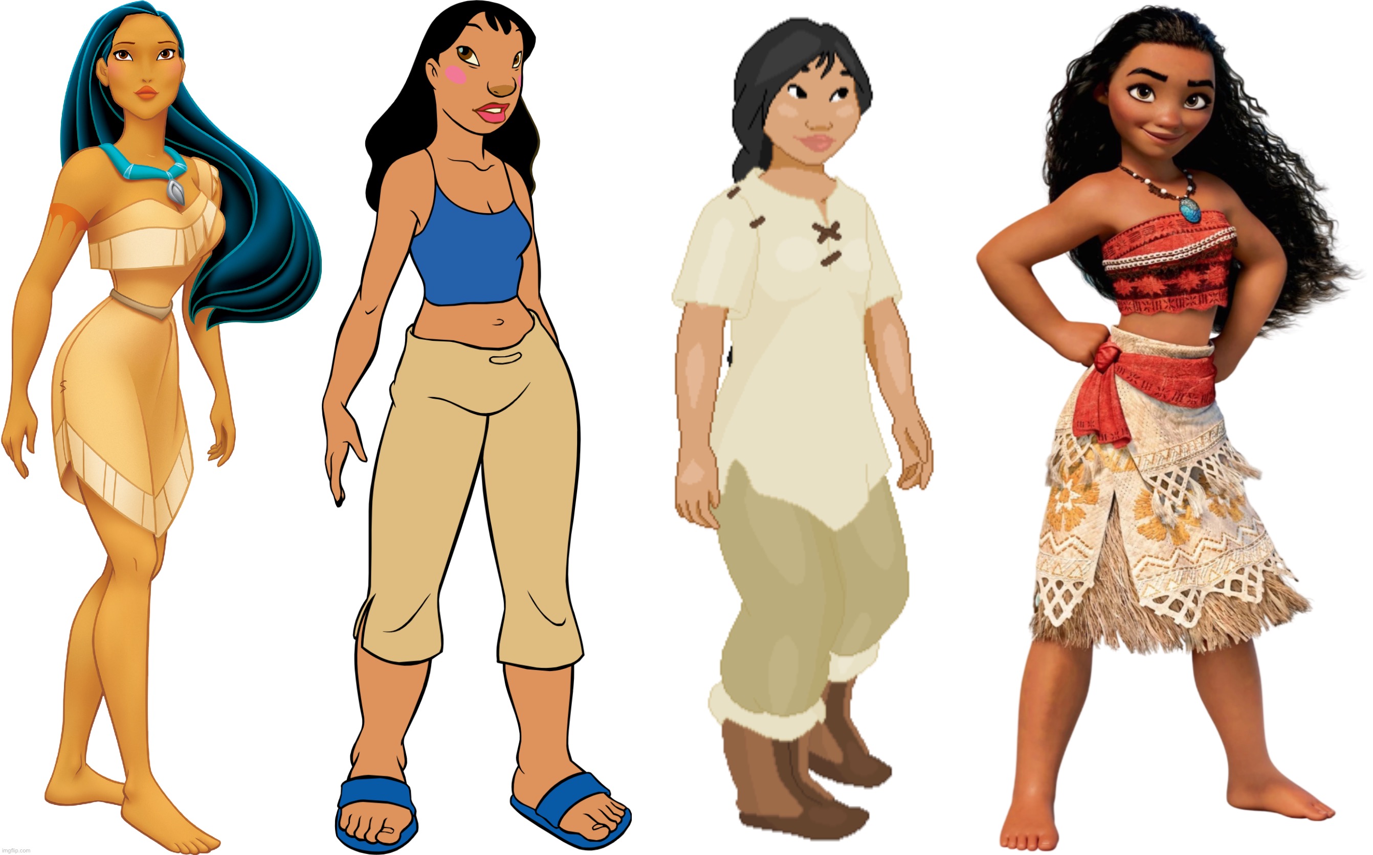 Native Hawaiian Women | image tagged in lilo and stitch,pocahontas,brother bear,moana,brother bear 2,native hawaiian | made w/ Imgflip meme maker