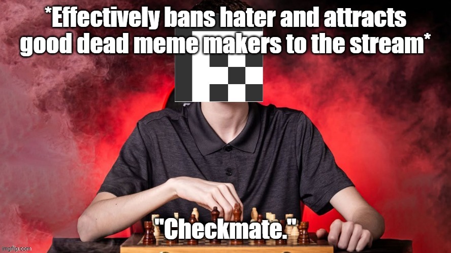 This mod be cookin' | *Effectively bans hater and attracts good dead meme makers to the stream*; "Checkmate." | image tagged in adatthemax checkmate template | made w/ Imgflip meme maker