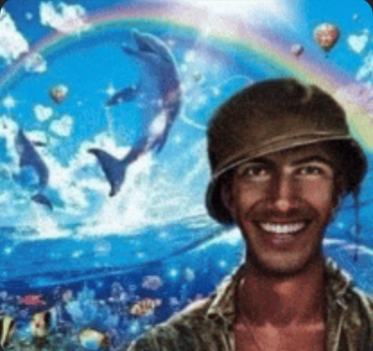 soldier smiling in frutiger aero background Blank Meme Template