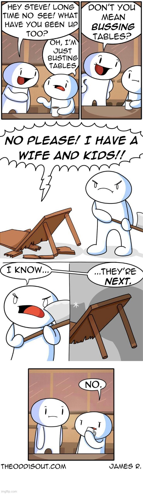 The Odd 1s Out | image tagged in comics,the odd 1s out,bussing tables,busting tables,the difference,family | made w/ Imgflip meme maker