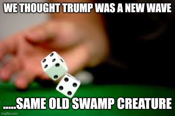 No more.bets | We thought Trump was a new wave; .....same old swamp creature | image tagged in rolling dice | made w/ Imgflip meme maker