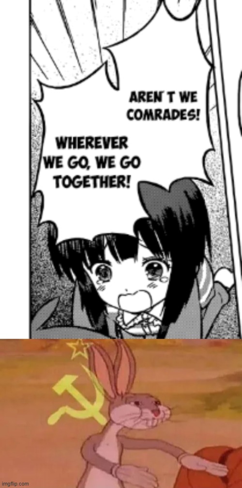 Guys Megumin's a communist?!!?!?!?!??! | image tagged in bugs bunny communist,manga,communism,konosuba | made w/ Imgflip meme maker