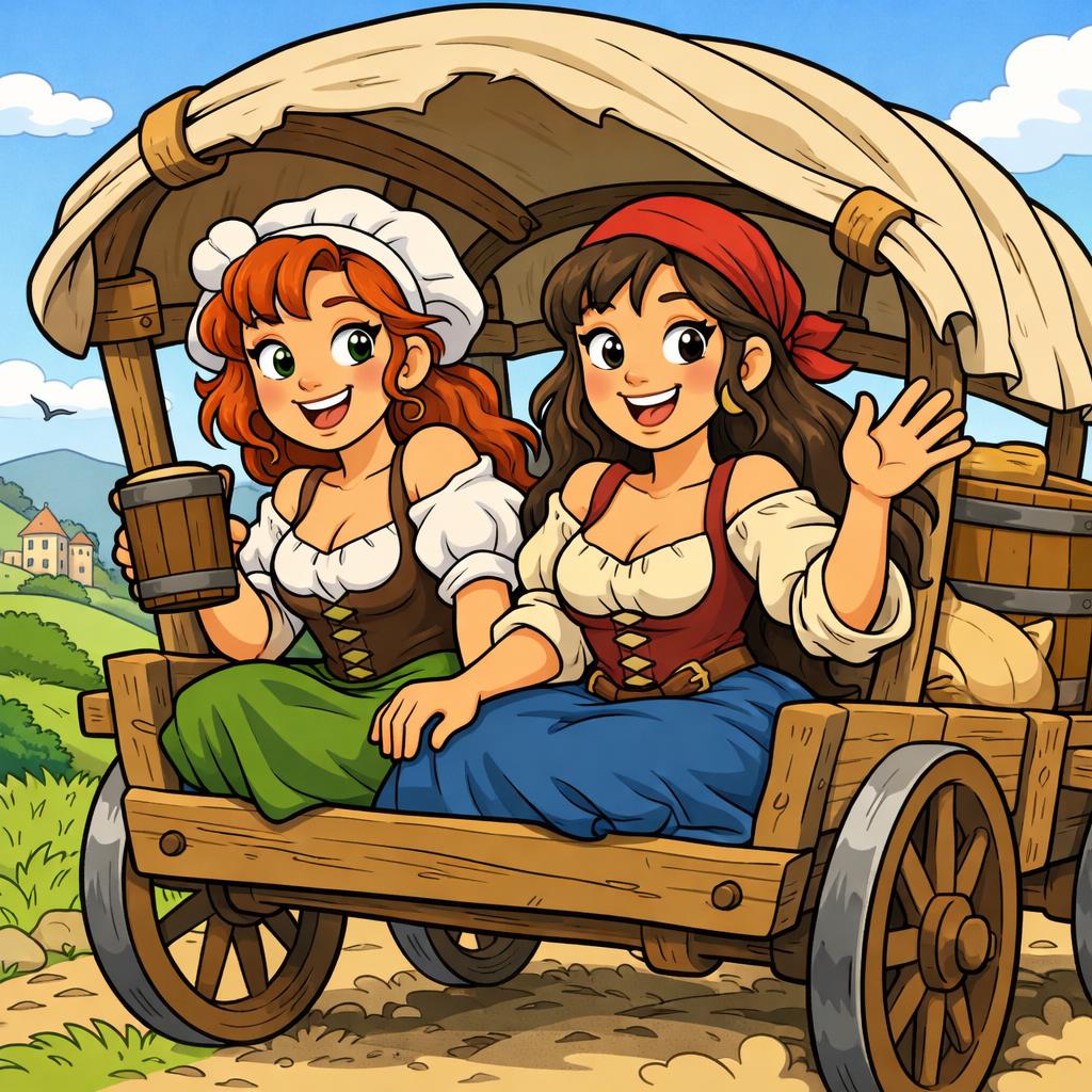 two medieval wenches in a wagon Blank Meme Template