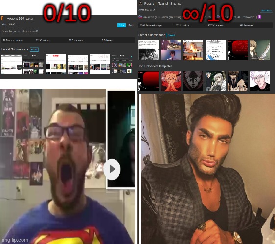 Average Fan vs Average Enjoyer | 0/10; ∞/10 | image tagged in average fan vs average enjoyer | made w/ Imgflip meme maker